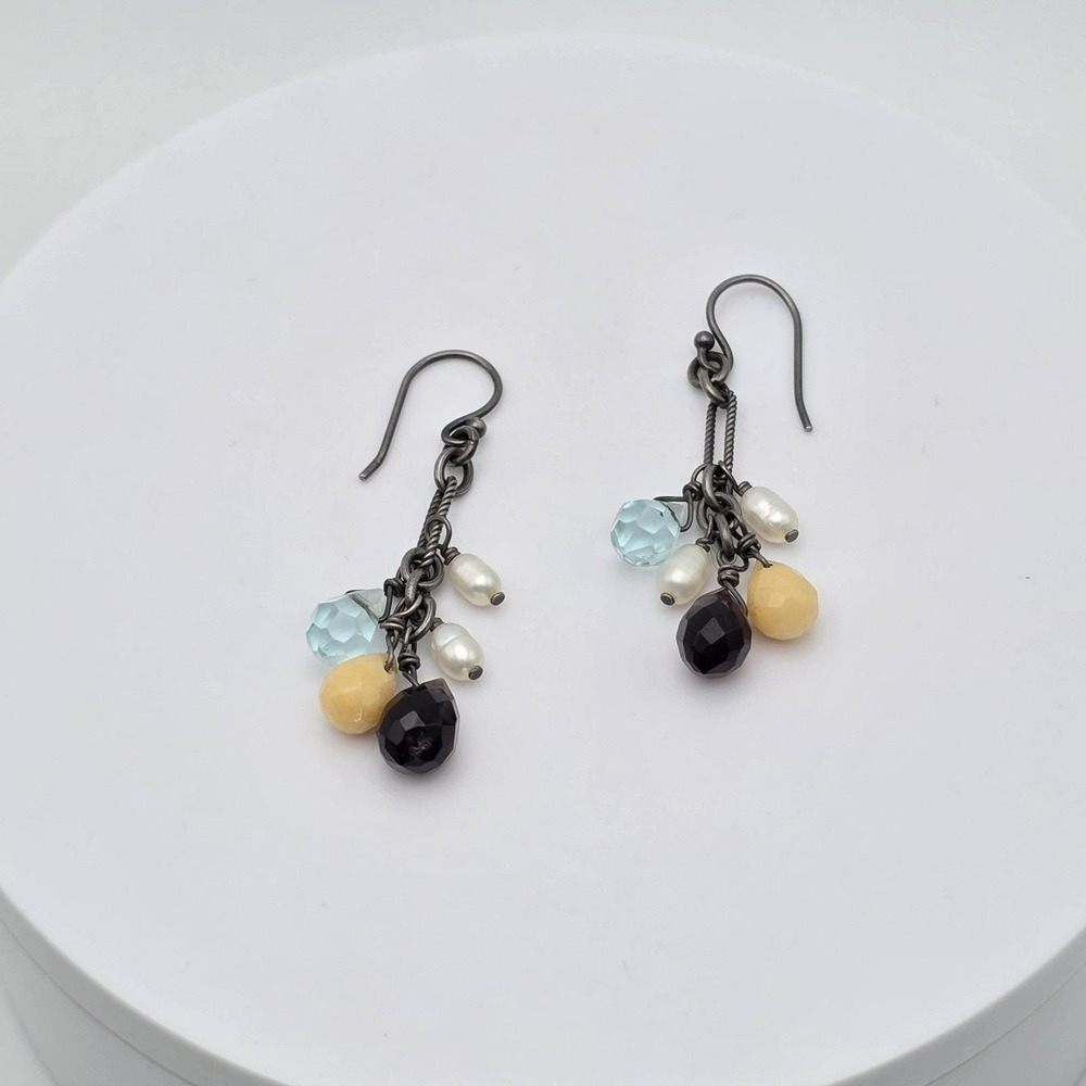 SILPADA Chandelier Earrings Pearls Faceted Amethyst & Quartz 925 Sterling Silver
